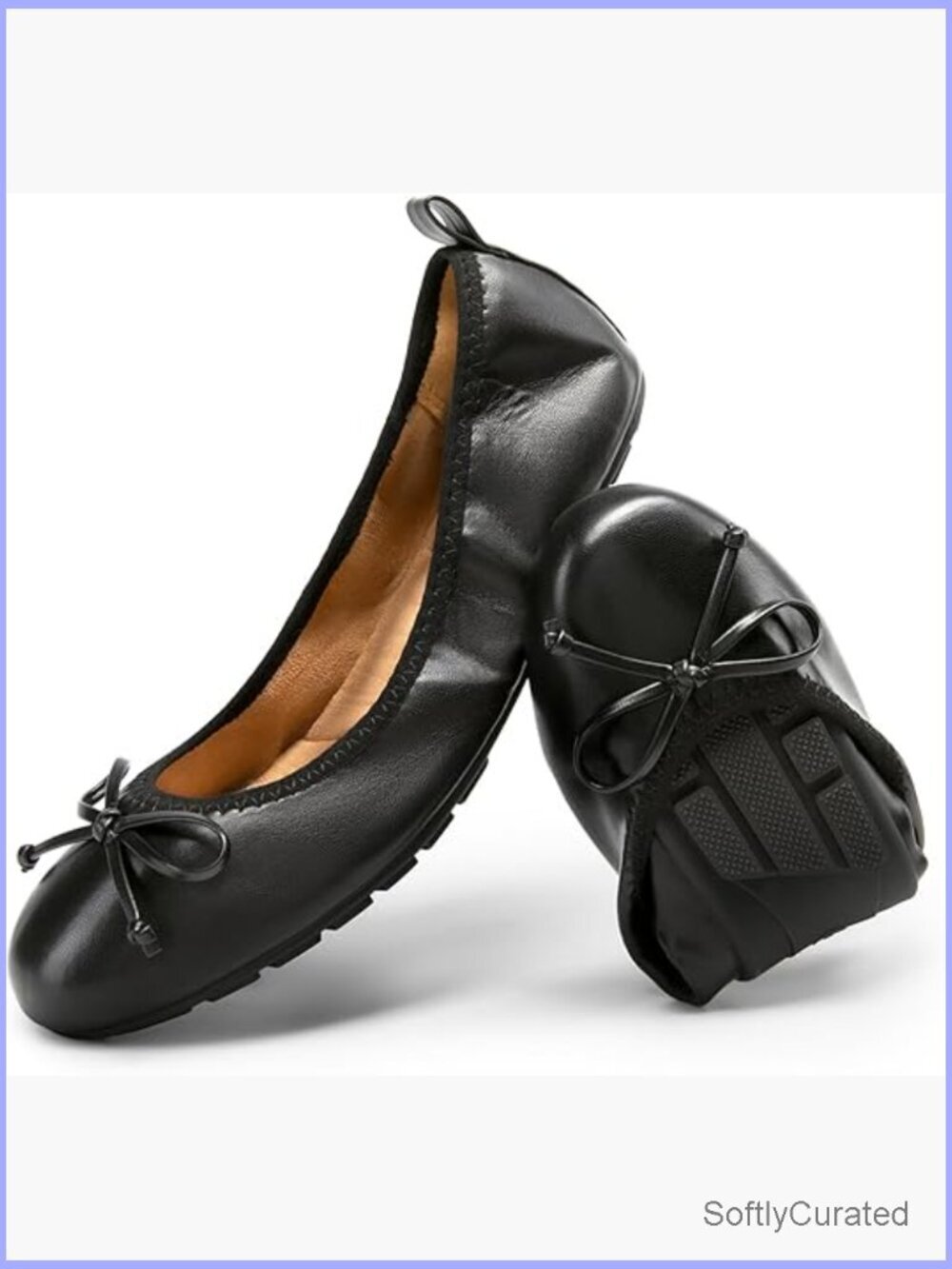Foldable Ballet Flats with Bowknot Round Toe Comfort Lightweight Slip-On